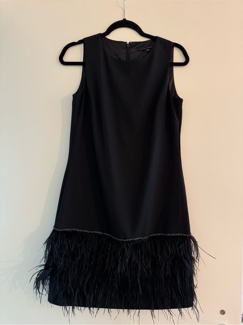 Alex Marie Black Feather-Hem Mini Dress